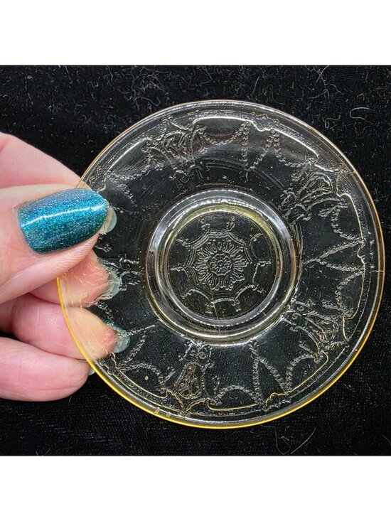 Mosser Glass Cambridge Ohio Jennifer Miniature Gold Crystal Glass Dessert Set 4 - Picture 7 of 8